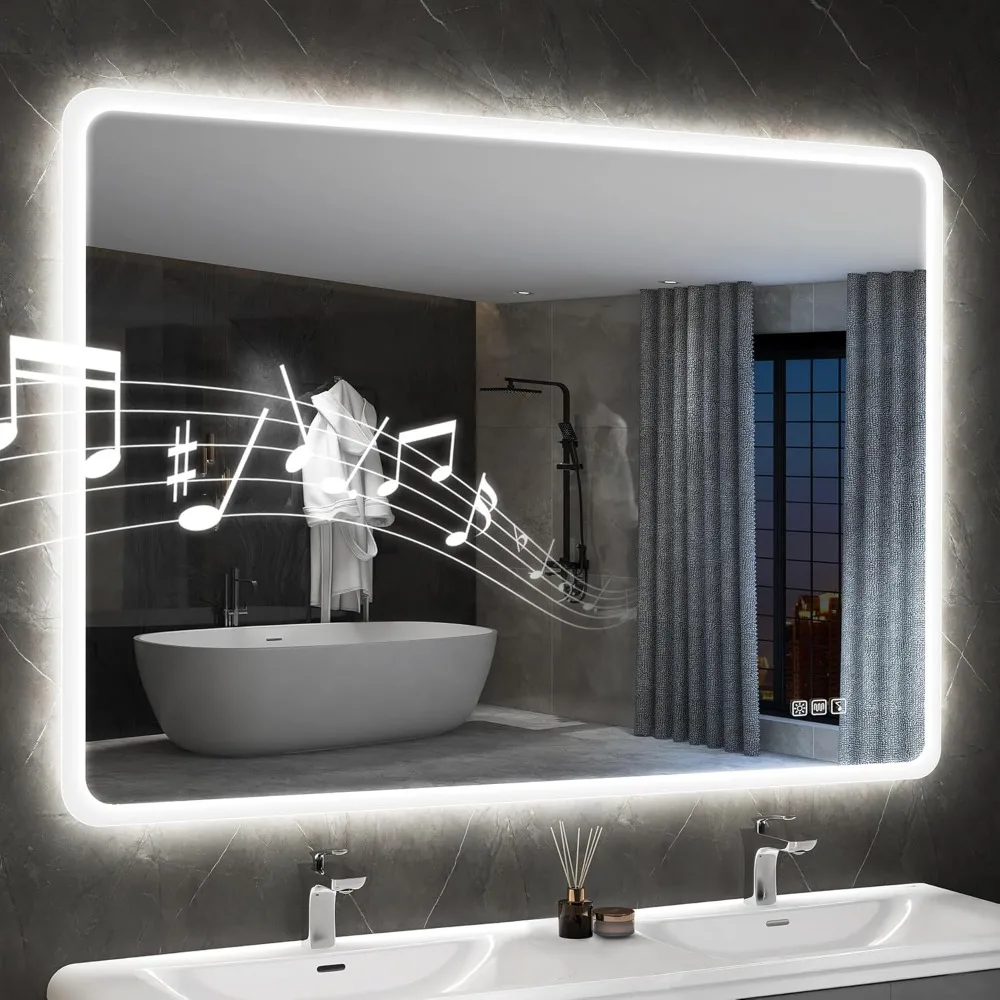 

S'bagno 32"x24" LED-Lighted-Bathroom-Mirror, Wall-Mounted-Dimmable-Vanity-Mirror, Bluetooth Speaker Anti-Fog Waterproof