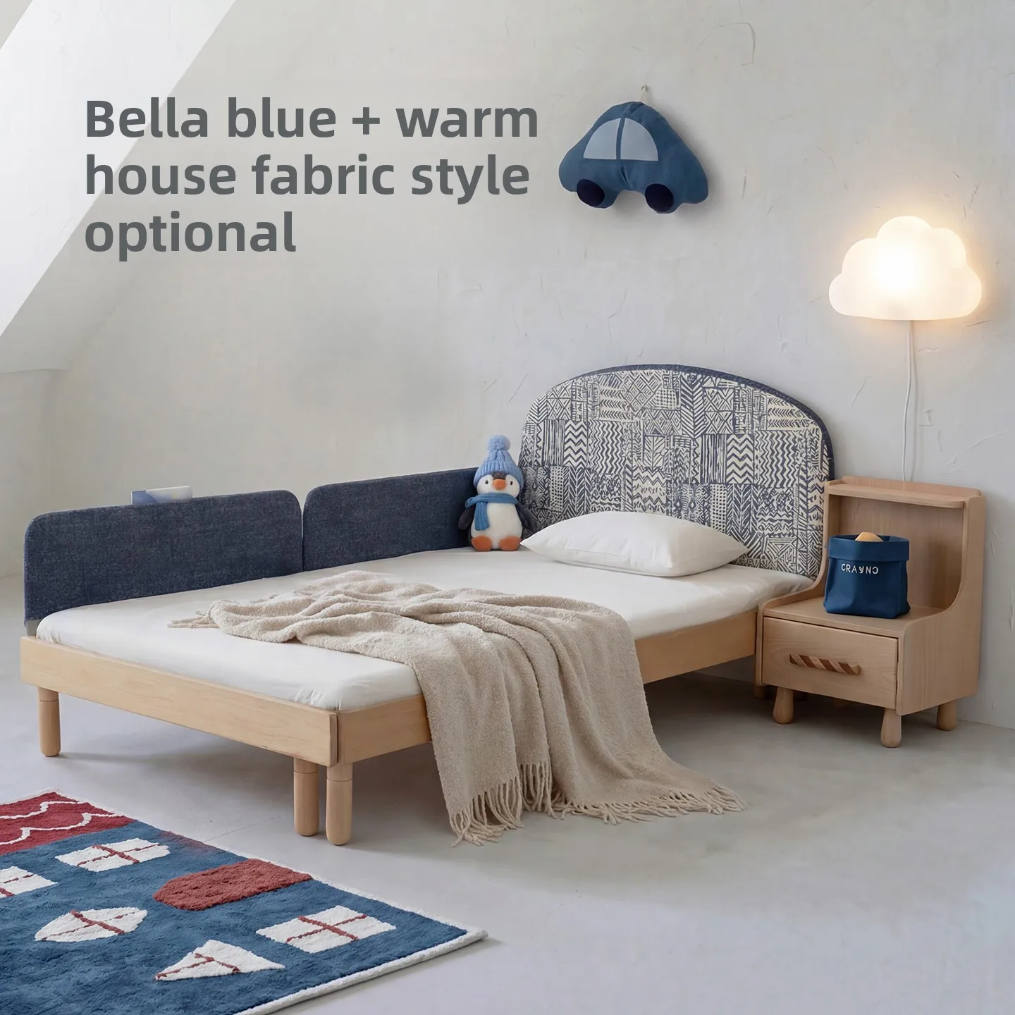 All Solid Wood Children's Bed Retractable Boys and Girls Small Apartment Bedroom Cloud Princess Flush Bed