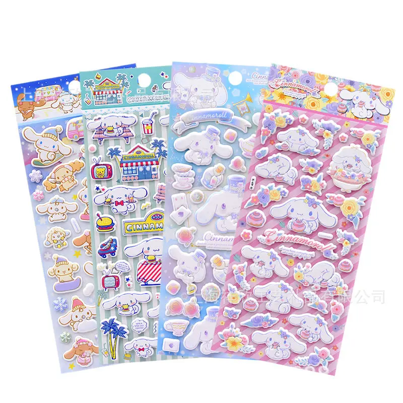 4 Pcs Sanrio Cute Cinnamoroll Pachacoo Hello Kitty Kuromi Children\'s Stickers 3d Three-dimensional Bubble Stickers Decoration