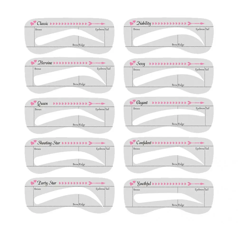 Sobrancelha profissional Shaping estênceis, modelo DIY para salão de beleza, superfície lisa, universal, 10pcs