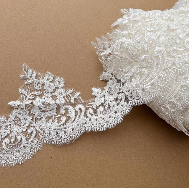 10-3 Yards/Lot Weiße Rayon-Blumenbordüren-Spitzenborte für Hochzeitsschleier, Vorhang, Kleidung, Tischdecke, DIY-Zubehör RS4061-2 – Detail 4