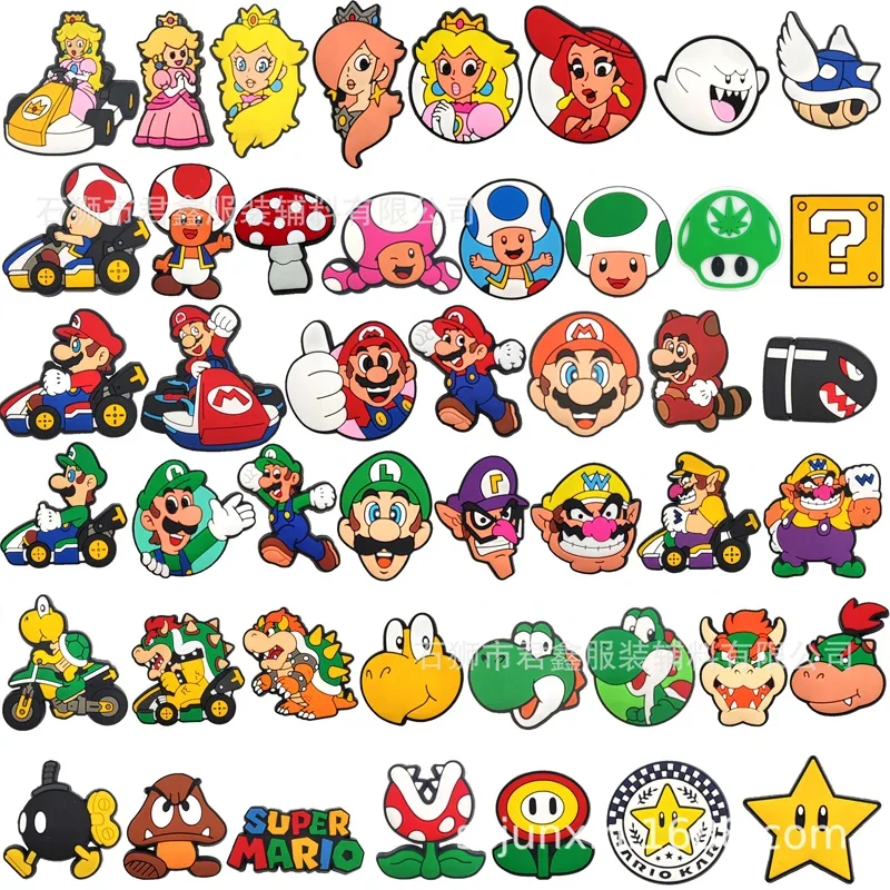 Super Mario Anime Figure Wario Bowser Luigi Princess Peach Kart PVC Slipper Shoe Buckle Decoration Children\'s Toy Birthday Gifts