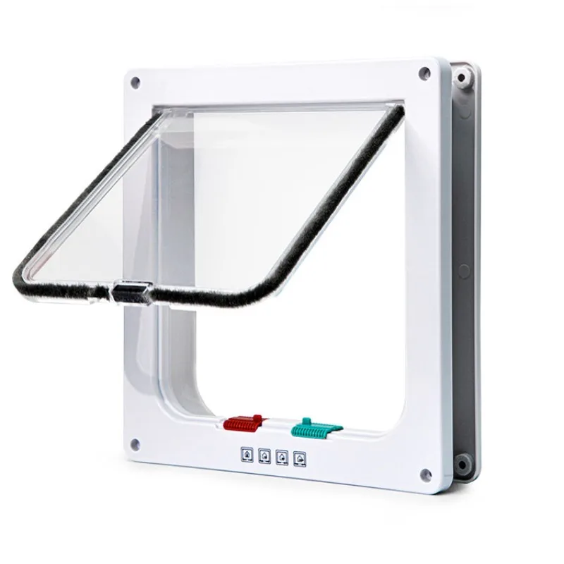 

Lockable Cat Dog Door Flap with 4 Way Switch for Pets Screen Glass Acrylic Panel Two Way Entry Exit for Small Medium Animals