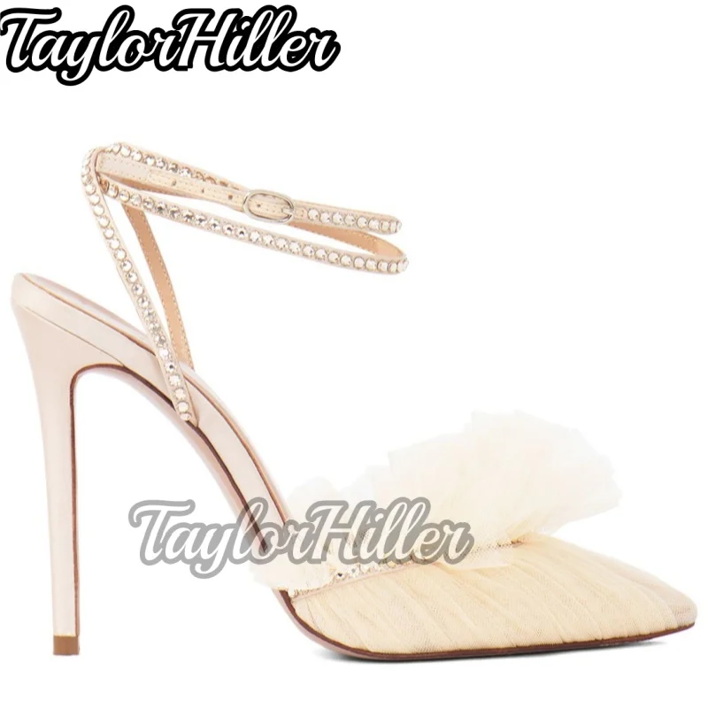 أحذية خفيفة الخزامى شبكة الكعب الصنادل النساء مدبب تو عالية الكعب النساء الفاخرة حذاء من الكريستال صيف جديد أنيق 2026 الاتجاه الجديد