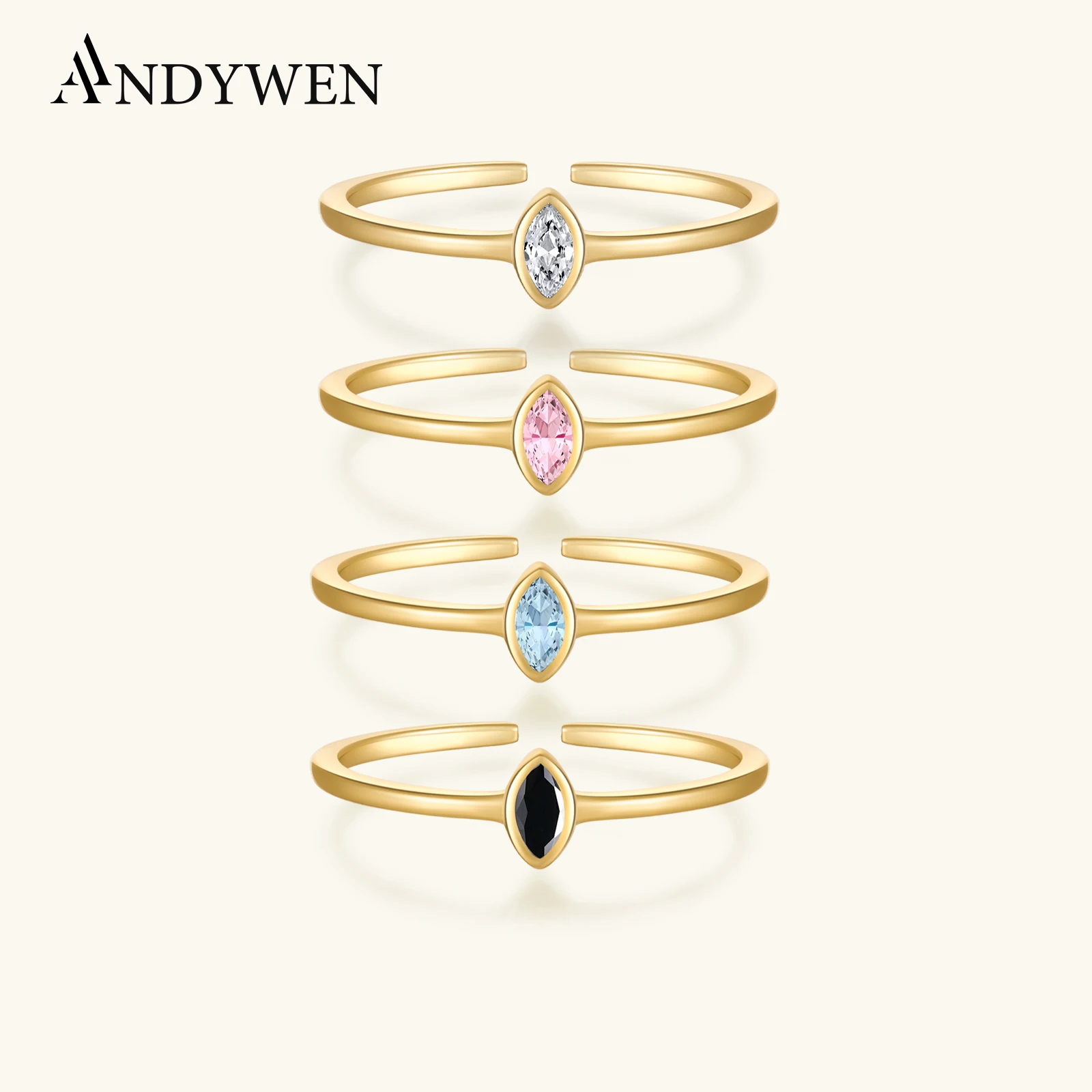 

ANDYWEN 925 Sterling Silver Gold Zircon CZ Crystal Oval Resizable Rings Wedding Luxury Jewelry Slim Finger Jewels Gift Party