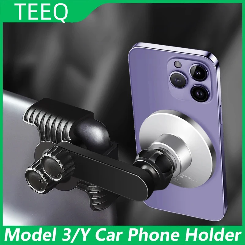 Uchwyt samochodowy na telefon TEEQ do Tesla Model 3/Y 2016-2025, regulowany magnetyczny uchwyt na telefon, boczna rama wspierająca telefon na ekran samochodowy