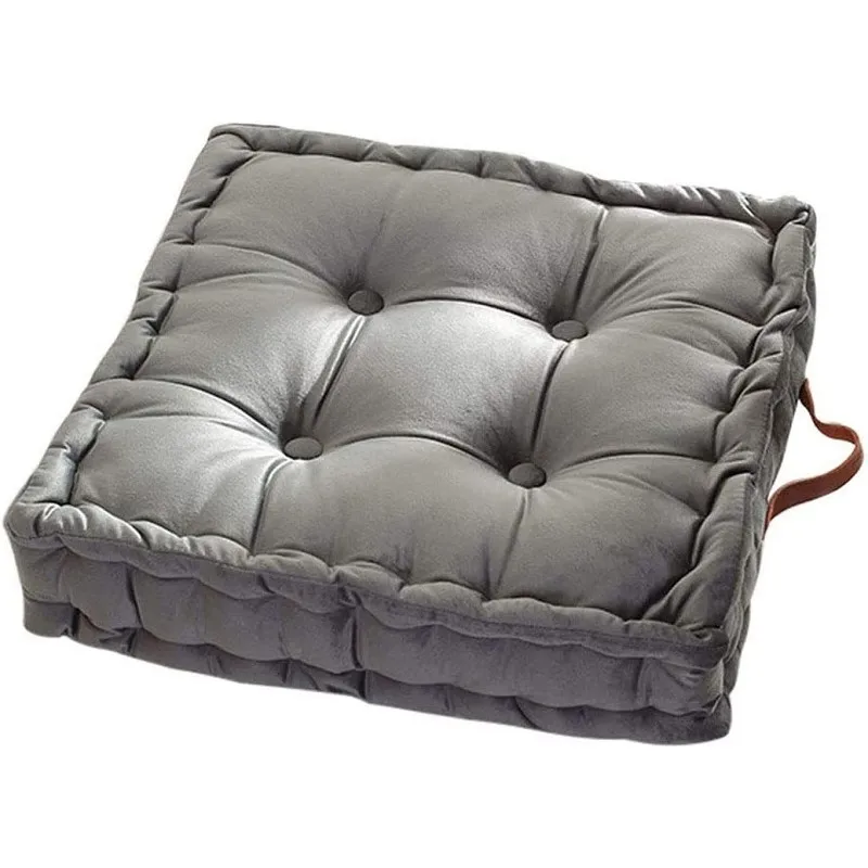 Grey Square Thick Floor Seating Cushions Tufted Cushion Meditation Pillow Floor Pillows Seating with Carrying Handle Tatami Pad