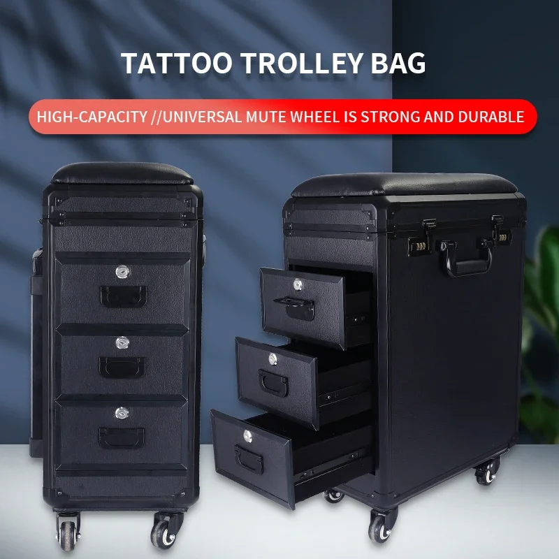 High-Capacity  Draw-Bar Box Dual Purpose able Arm Bracket Portable Suitcase Tattoo Trolley Bag Artist Tools Storage Cas