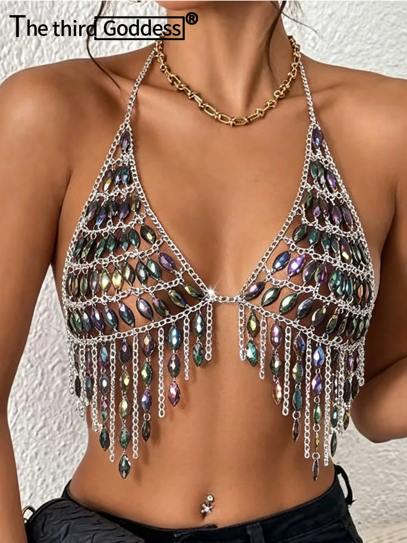 Sexy Metal Rhinestone Halter Tanks Top Women Summer See through Night Club Party tops for Woman Beach Corset Crop Top Streetwear