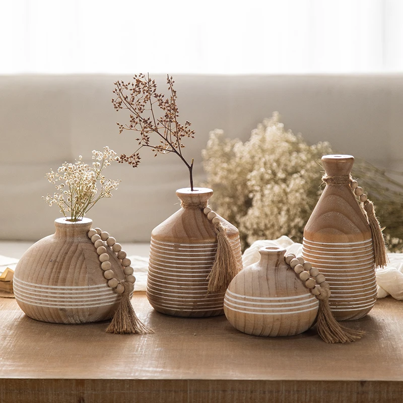 Wooden Japanese Simple  Delicate Flower Apparatus Household Vase Vintage Decorative Usage
