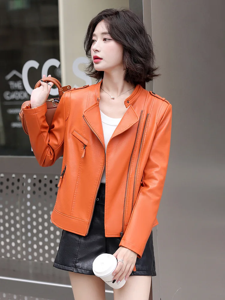 Outono/inverno nova edição coreana jaqueta de couro feminino casaco de couro do plutônio da motocicleta terno fino ajuste jaqueta de couro feminino