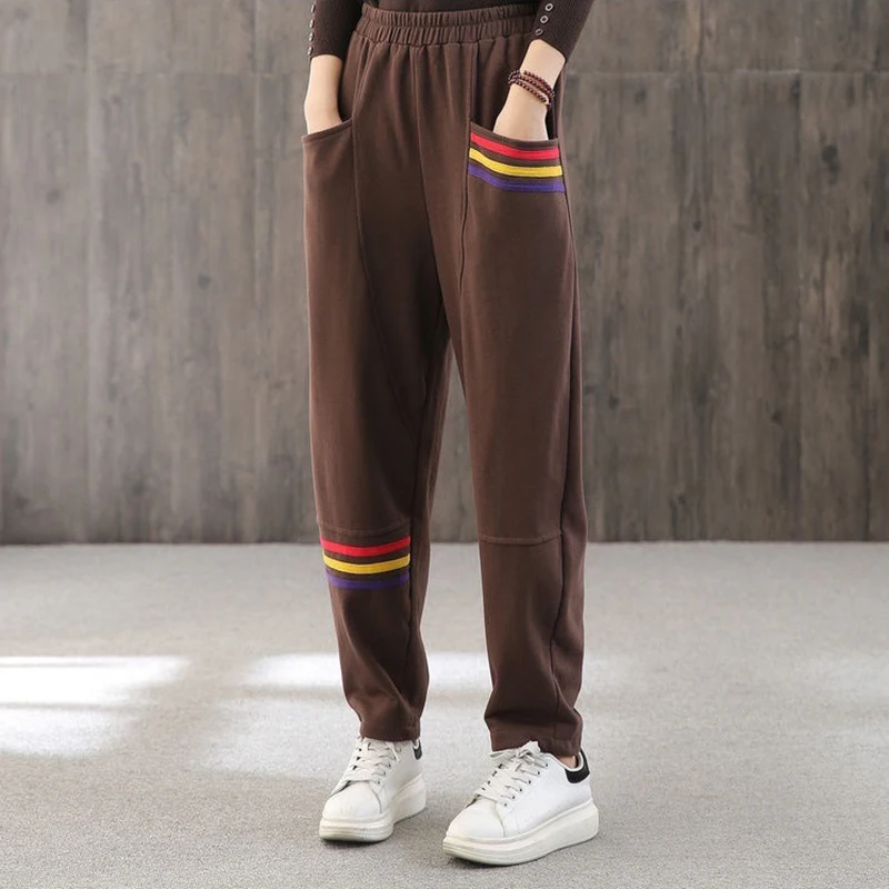 New 2022 Spring Autumn Sports Women's Pants Elastic Waist Casual  Colorful Stripes Harem Pants Trousers Straight Pants Sweatpant