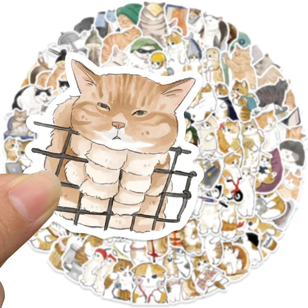 53/117pcs Cartoon Cat Vinyl Stickers Decals Water Bottle Laptop Phone Scrapbook Stickers Kids Reward Cat Theme Party Supplies