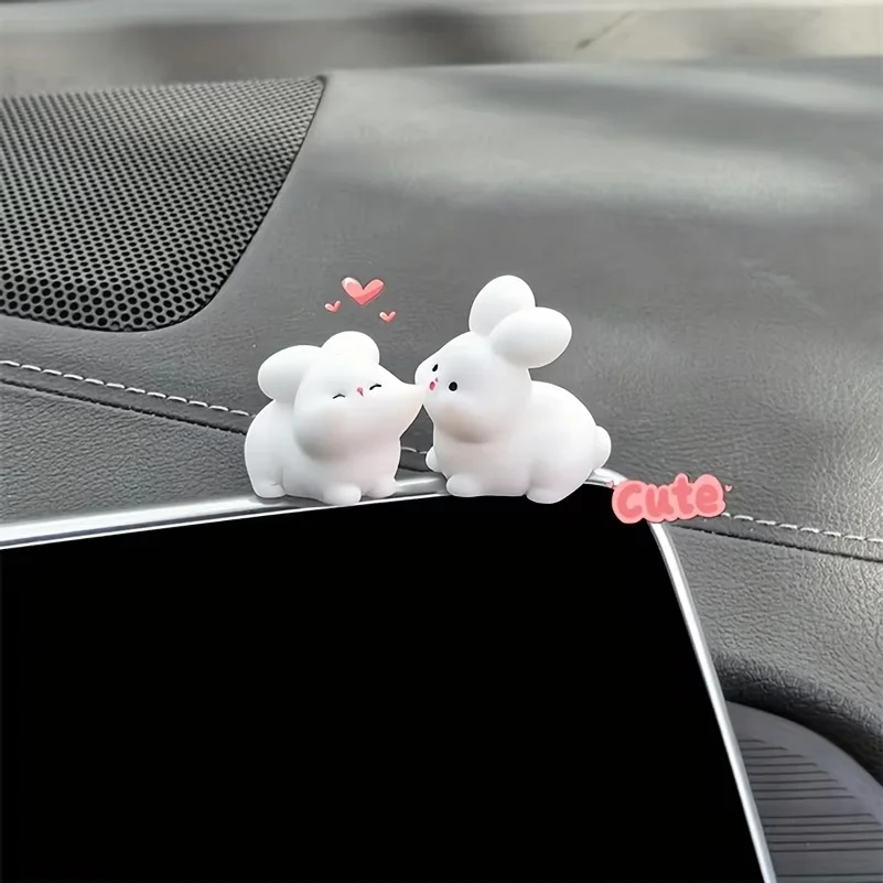 2pcs Couple Animal Light Kiss Car Ornament Add Love Atmosphere, Rearview Mirror Decoration Ornament Easter Bunny