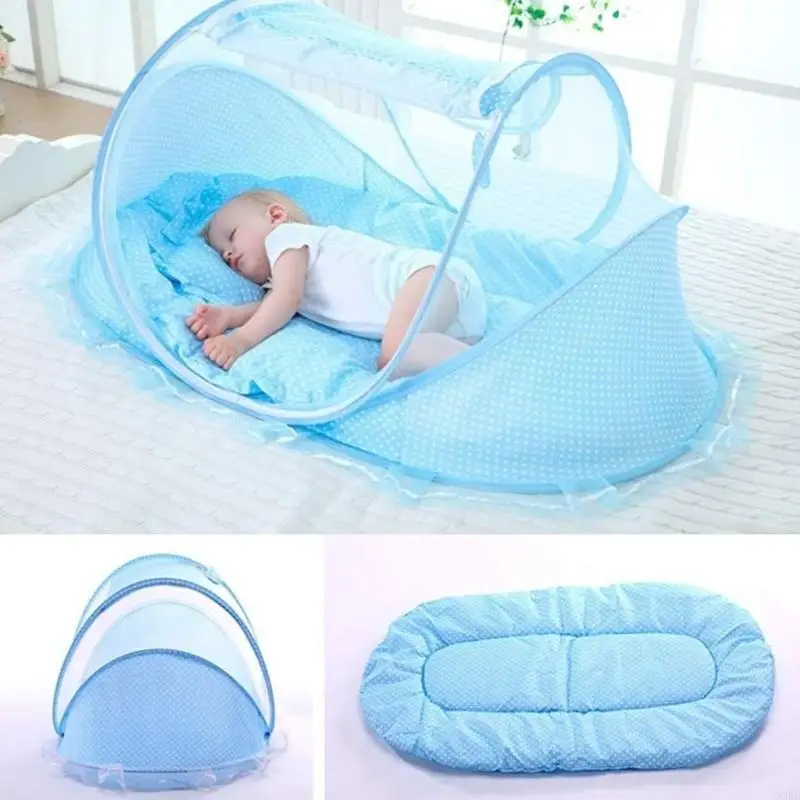 

97BC Breathable Fly Proof Baby Bed Net Foldable Compact with 3cm Sleeping Pad and Cotton Pillow for Newborns Safety