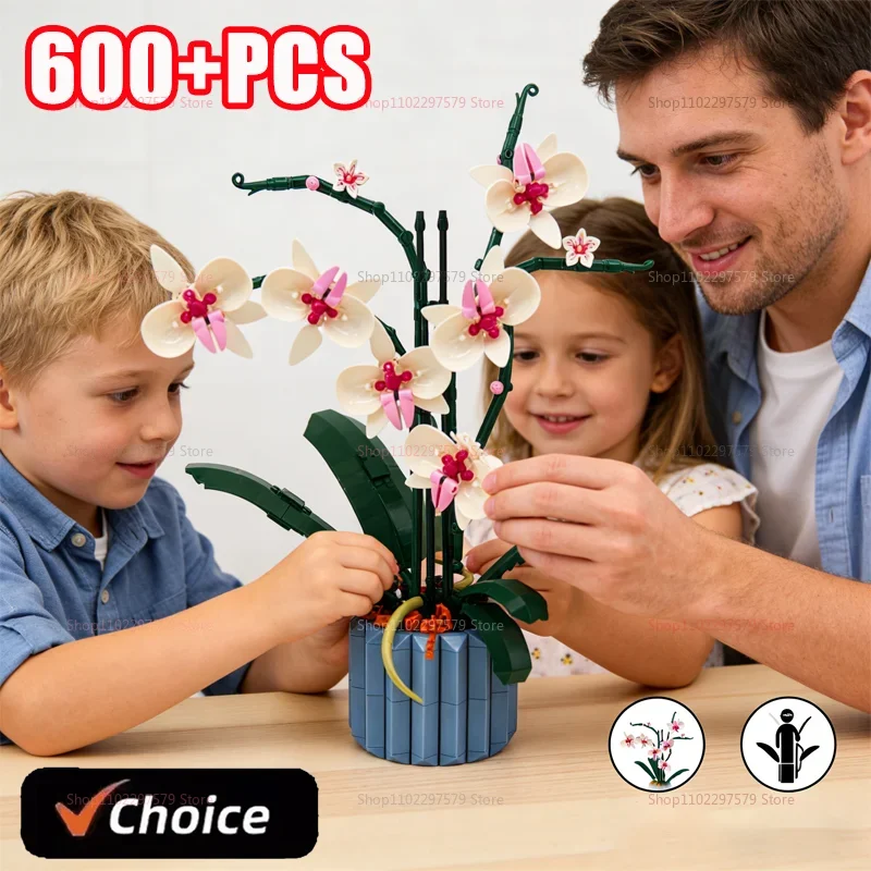 

Artificial Orchid Flower Bouquet Building Blocks Kit 600+PCS DIY Flowers Gift For Girls Kids Creative Home Decor Room Decoration