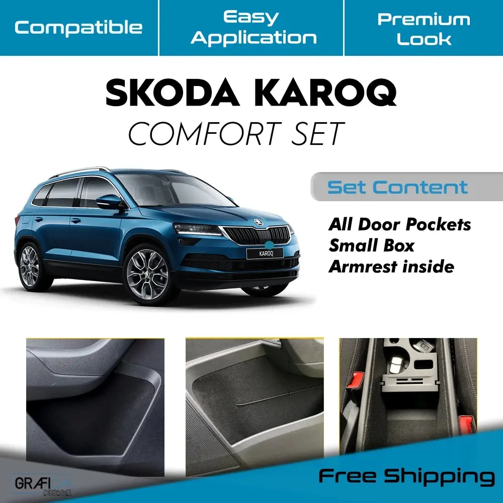 FOR SKODA KAROQ PLATED COMFORT SET & FABRIC SELF ADHESIVE-LASER CUT Storage Compartments Anti-Vibration Soundproofing Coating