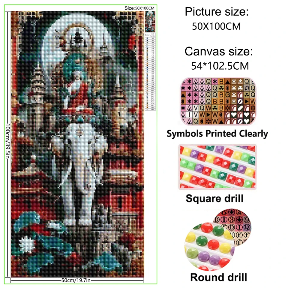 5D Diy Diamond Painting Buddhist God Elephant Mosaic Embroidered Full Rhinestones Holy God Buddha Statue Sakyamuni Home Decor