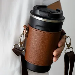 Portable Water Cup Bag 2024 PU Leather with Strap Leather Cup Holder Cup Protective Cover Milk Tea Cup/Coffee Mug