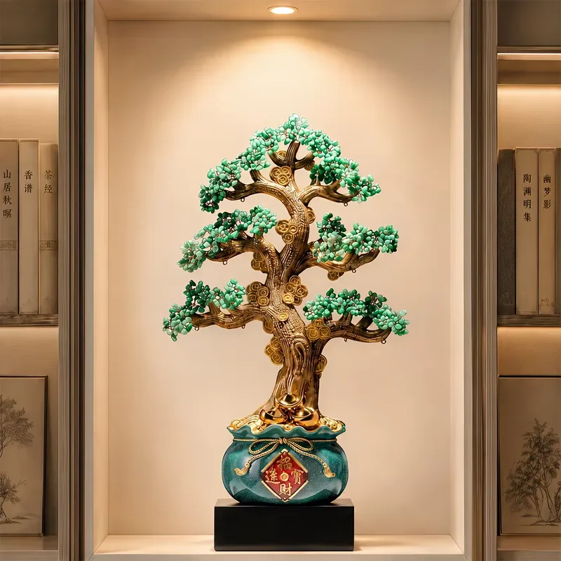 Purple Halo Oriental Resin Fortune Tree Ornament Elegant Home Decor for Living Room TV Cabinet Porch Niche Housewarming Gift