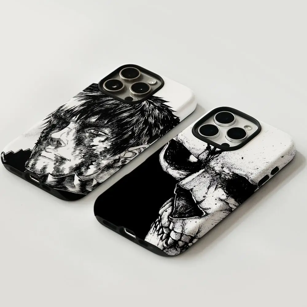 Berserk Manga Handyhülle für iPhone 17, 16, 15, 14, 13, 12 Pro Max Plus, glänzende HD-Doppelschicht-Flüssigkeit, Hartschale