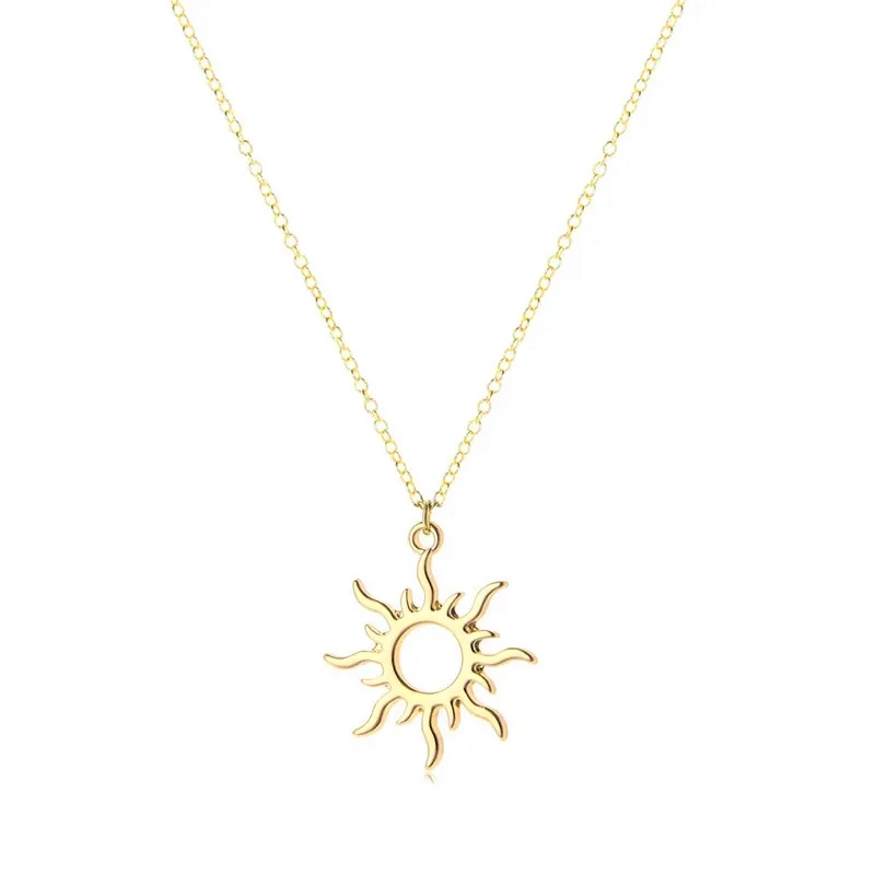 Tangled Rotating Sun Ray Shaped Pendant Necklace Stainless Steel Spinning Spiral Swivel Sunlight Sunshine Wheel Charm Choker