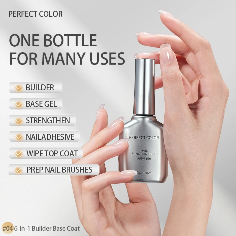 PERFECT COLOR 16ml No Wipe Gel Top Coat and Base Coat Set - Shine Finish and Long Lasting, Soak Off LED Nail Lamp Gel Base Coat