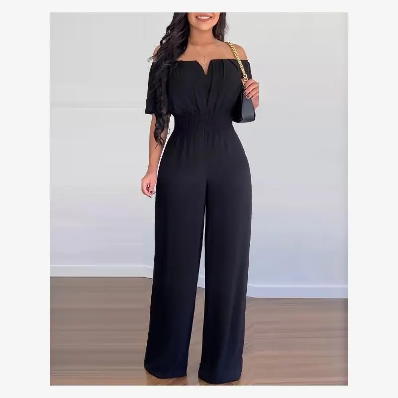 Street Sle High Waist Long Pants Jumpsuit Loose Fit Waist Cinching Straight Leg Jumpsuit  Suit Casual Women's Clot...