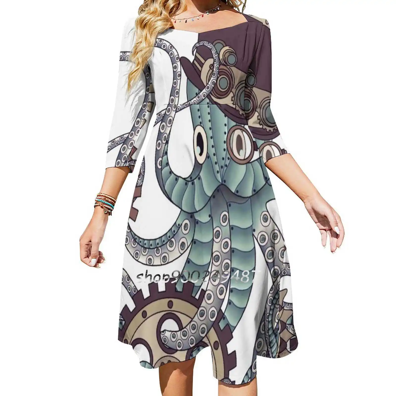 Mr. Octopus Slim Dress With Hollow Waist Autumn Winter Sexy Multiple Styles Dresseses Steampunk Octopus Clockwork Mechanical