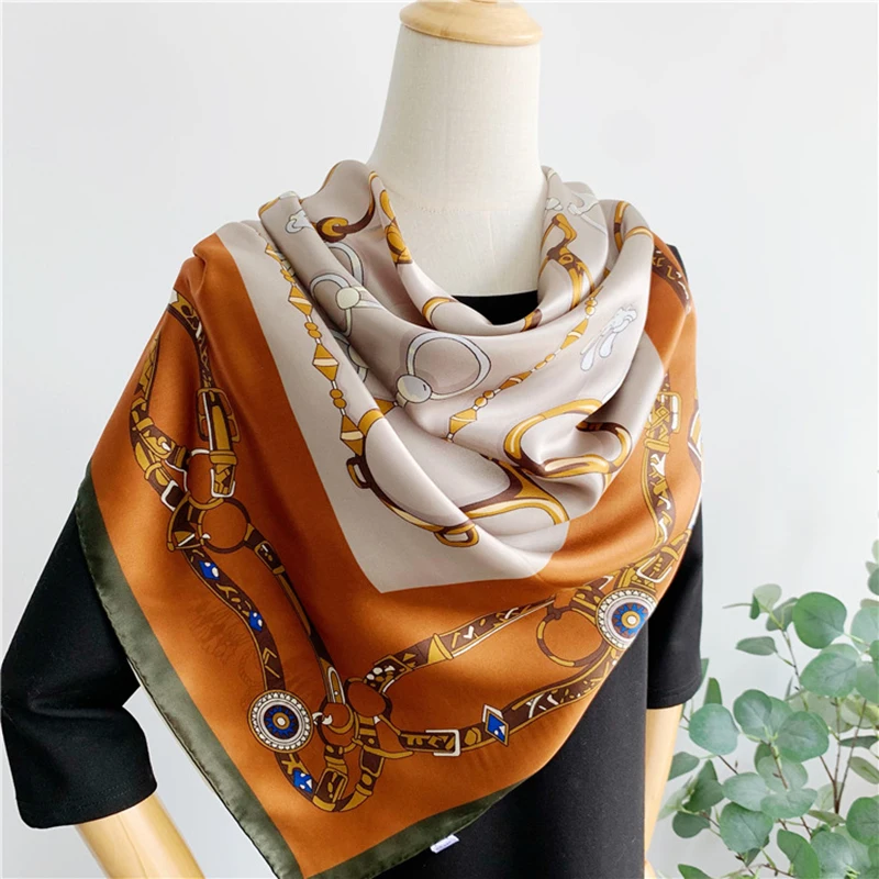 

106×106cm 12MM 100% Mulberry Square Silk Scarf For Women Luxury Satin Brand Smooth Soft Travel Shawls And Wraps In Spring Autumn