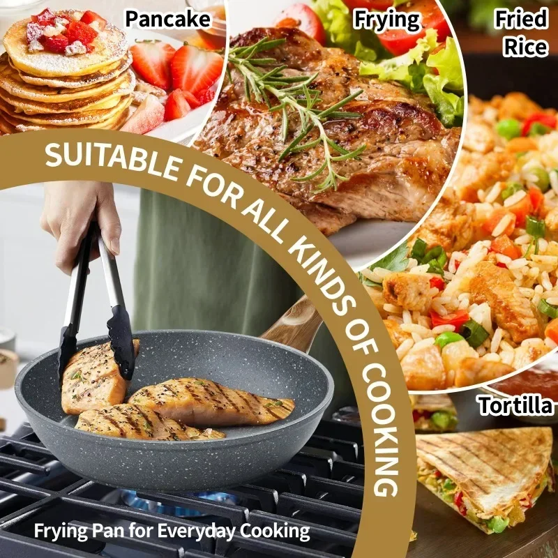 Kitchen Frying Pan 8/10inch Nonstick Nontoxic Cookware Anti-scald Handle Steak Fried Egg Pancake Skillets Gourmet Cooking Pots