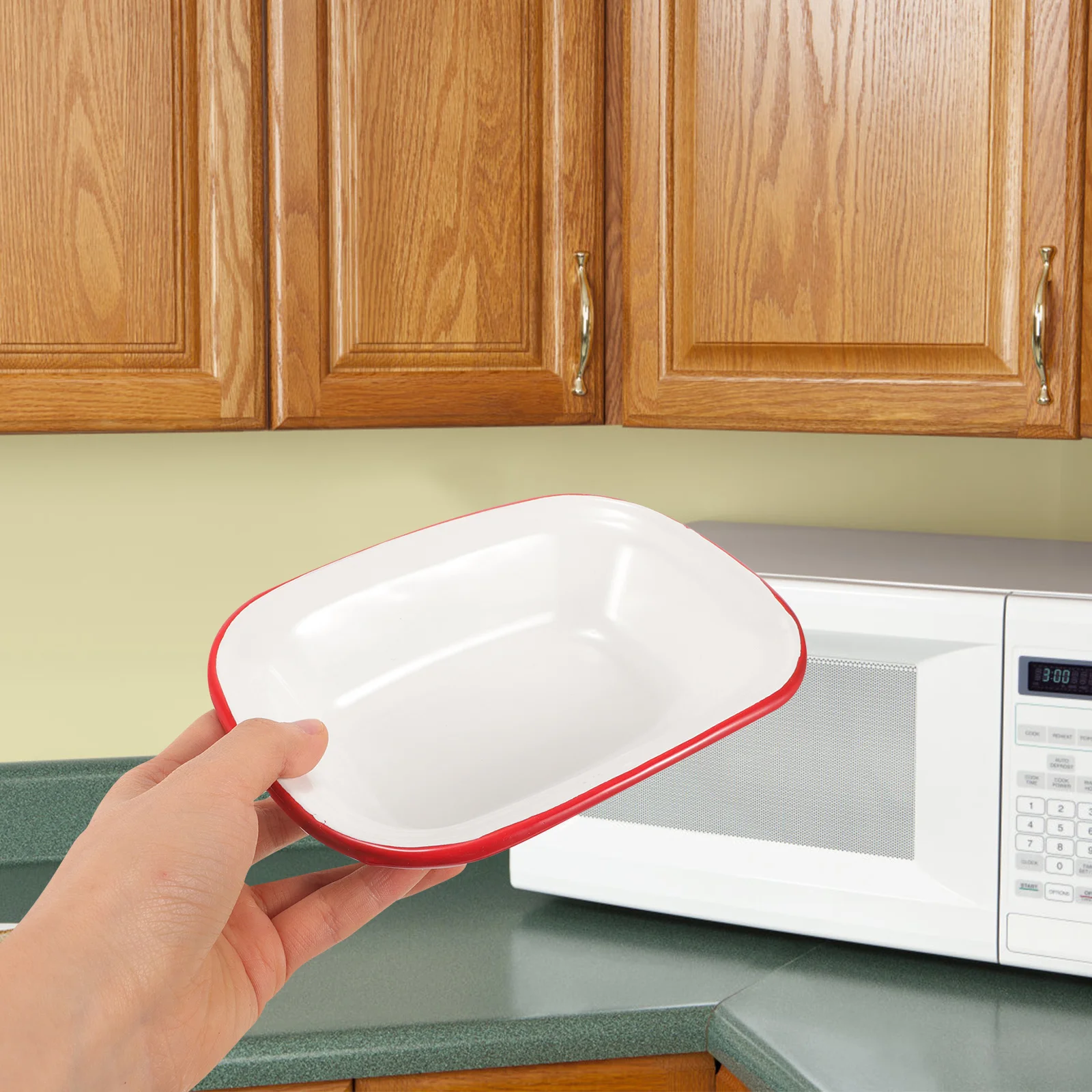 

Stable Enamel Baking Tray Rectangular Heat Transfer Pan Pancakes Pie Dish Food Storage Pie Dish Baking Tray