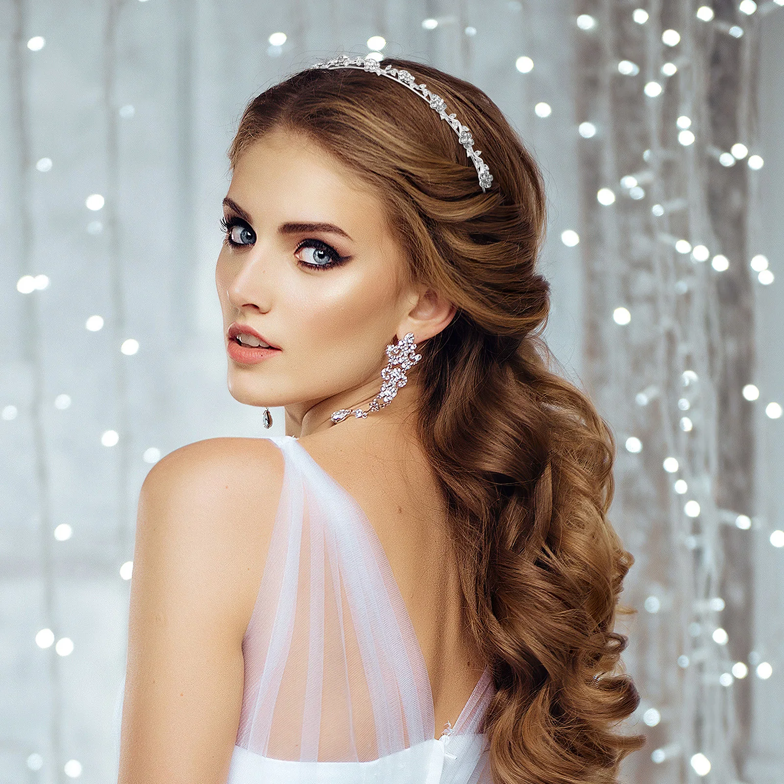 

Crystal Rhinestone Flower Crown Tiara Headband for Women Wedding Bridal Hair Accessory Silver Wedding Headband