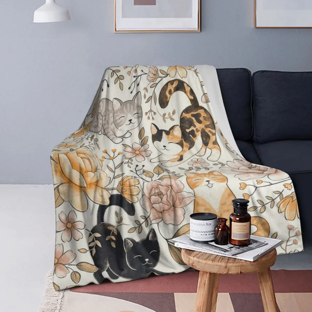 

Cartoon Cat Kitten Poses Lovely Blanket Soft Warm Flannel Throw Blanket Bedding for Bed Living room Picnic Travel Home Couch