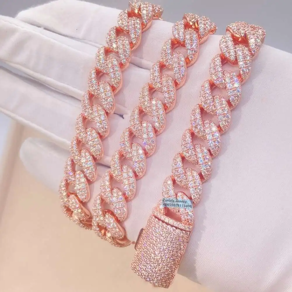 Luxury Pass Diamond Tester Shining Iced Out Tight 12mm Two Row Vvs1 Moissanite Chocker Cuban Chain Necklace.