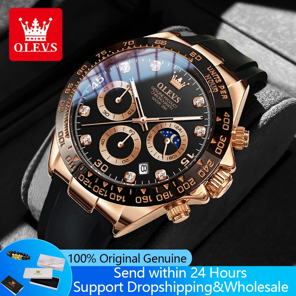 

OLEVS 2875 Man Watch Luxury Top Brand Original Quartz Men's Watches Silicone Strap Chronograph Waterproof Wrist Watches For Men