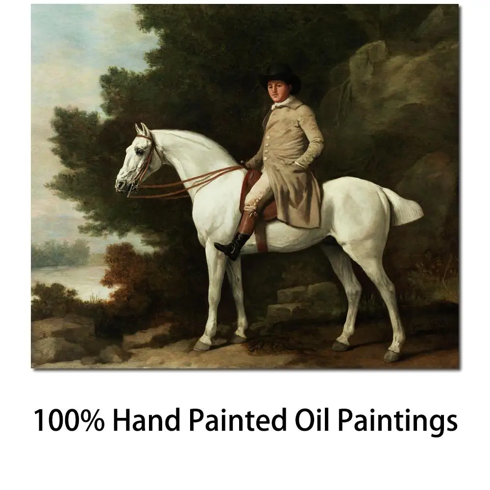 

Handmade Canvas Art George Stubbs Portrait of Man Grey Horse Painting Classic Landscape Artwork Home Office Decor High Quality