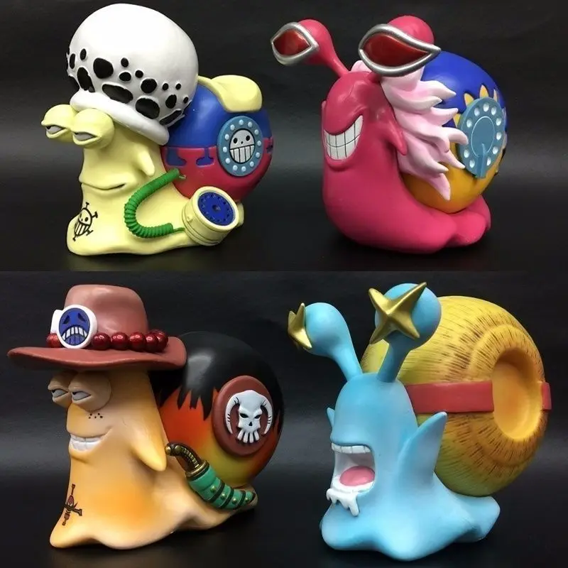 New Anime One Piece Den Den Mushi Figure Luffy Doflamingo Law Ace Telephone Snail Action Figures Pvc Model Gift For Children Toy