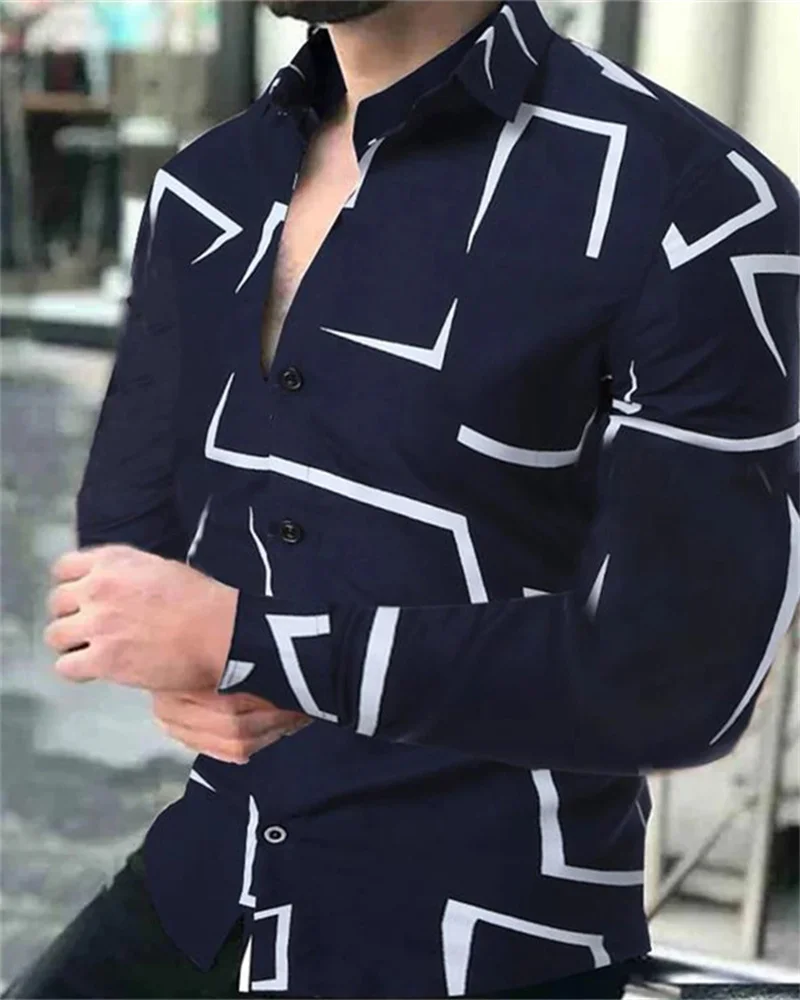 Herbst Herren lässig vielseitig Mode Street Herren hemd Revers Einreiher Langarm Top Herren Löwe Langarmhemd