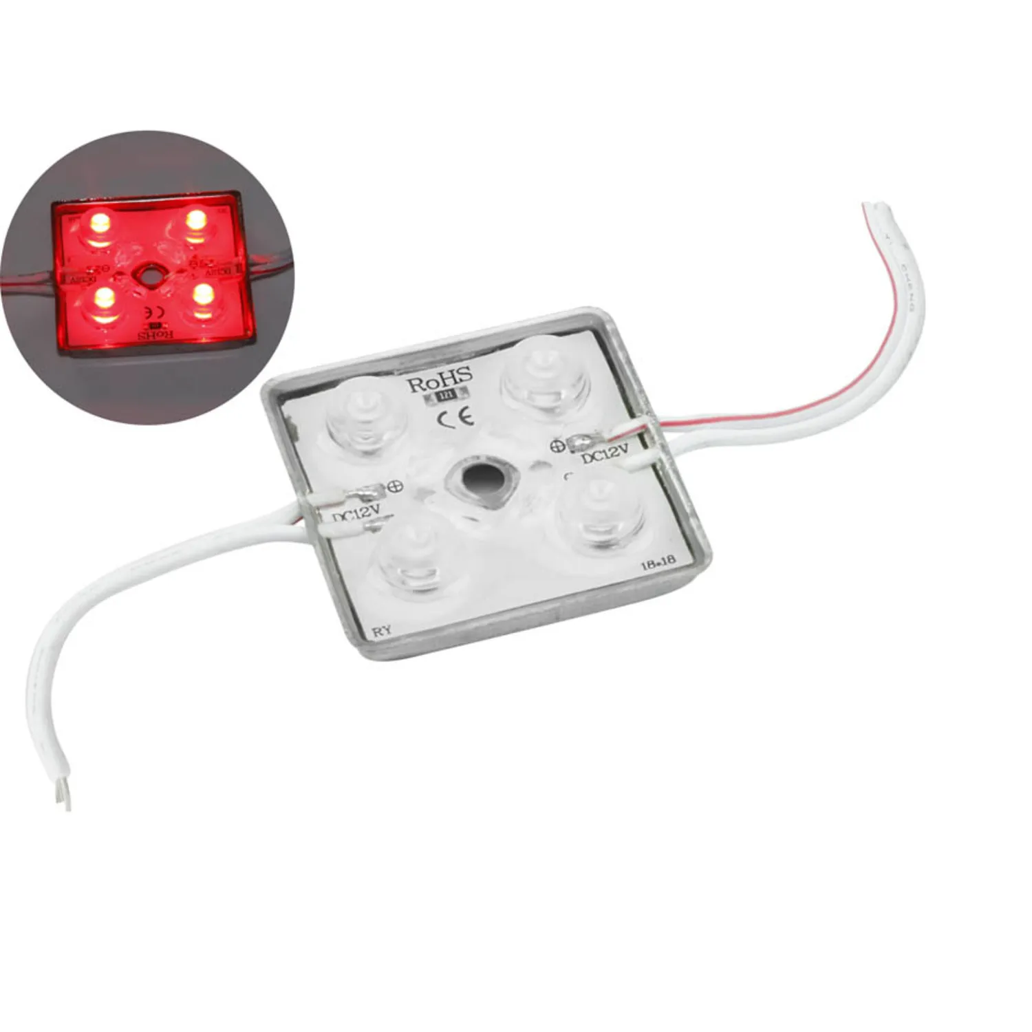 Module C/4 Leds High Brightness 12v Ip65 3528 35x35x4-Red