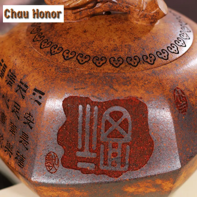 280ml Yixing Purple Clay Teapots Handmade Wood-fired Pot Raw Ore Dragon Bone Gold Sand  Mud Kettle Chinese Zisha Tea Set Gift