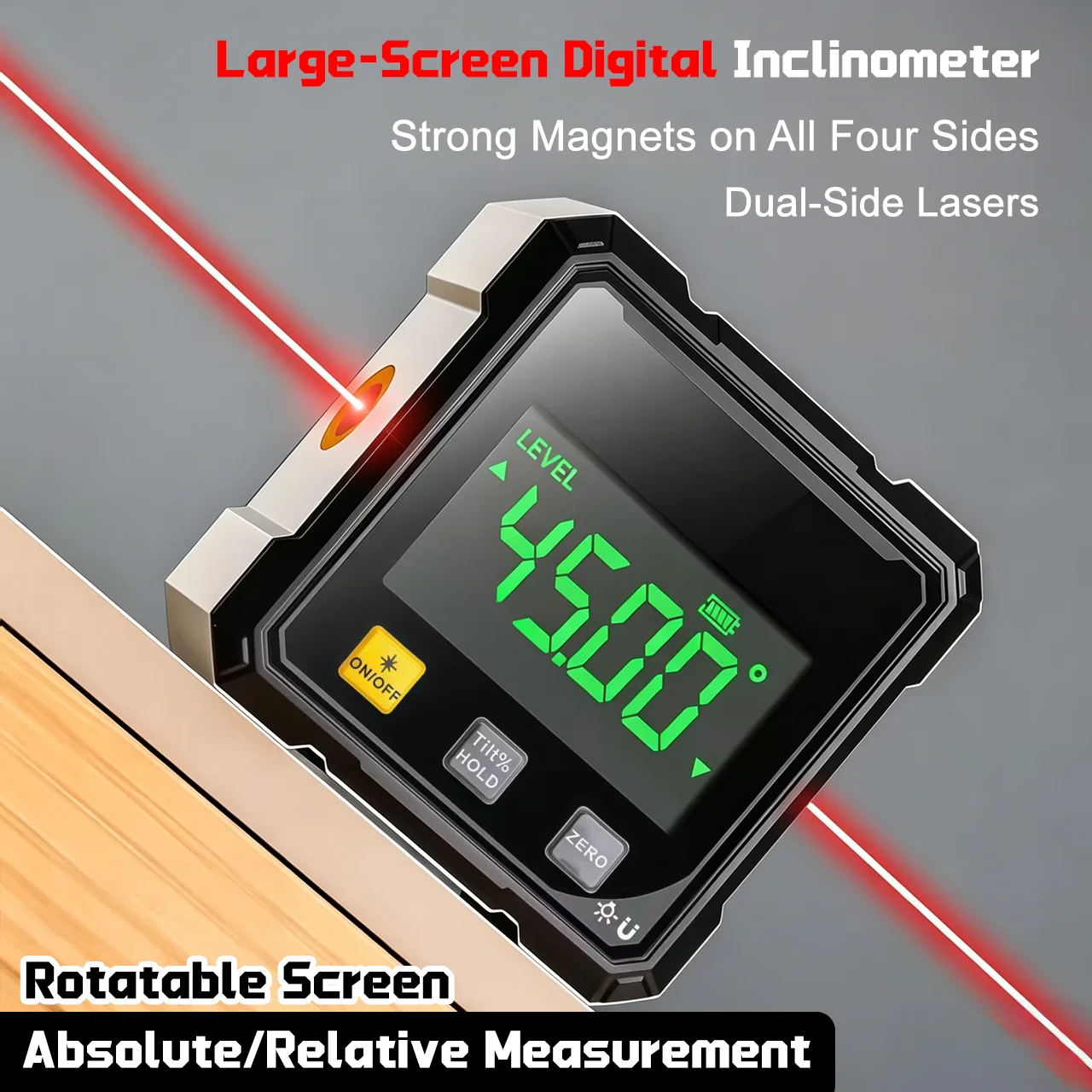 Digital Laser Angle Meter Inclinometer Backlight LCD Display Strong Magnet Level Box Absolute Relative Angle Measuring Tool