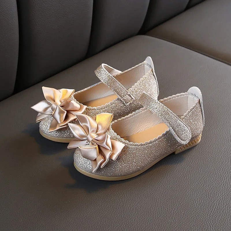 Girls Shoes Fashion Sequin Kids Princess Shoe Bow Shallow Single Shoe Soft Sole Children Flats Toddler Party Wedding Shoes Туфли