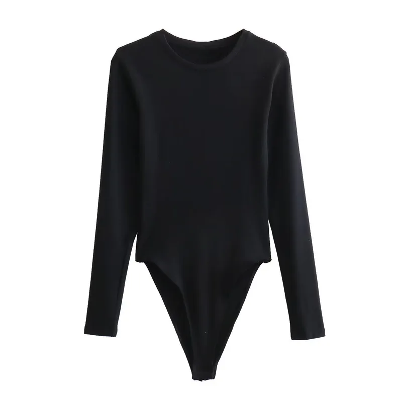 2024 New European and American Women's Street Fashion Round Neck Knitted Long Sleeved Jumpsuit Casual Fashion Design