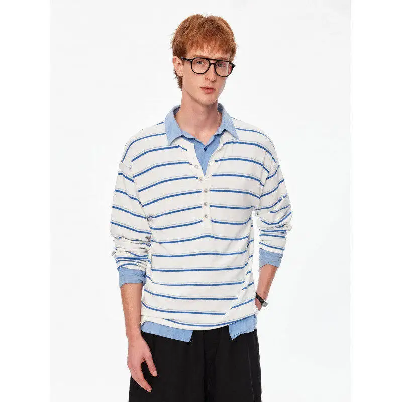 26 Summer Linen Blended Striped Knitted Tee Long Sleeve Men's and Women's Loose Casual Daily Commuter Thin T-shirt
