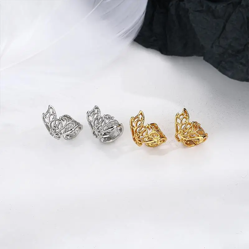 Pendientes de Piercing falso para mujer, pendiente de mariposa ahuecado, Clip de cartílago de hélice de Color dorado, joyería de oreja, venta al por