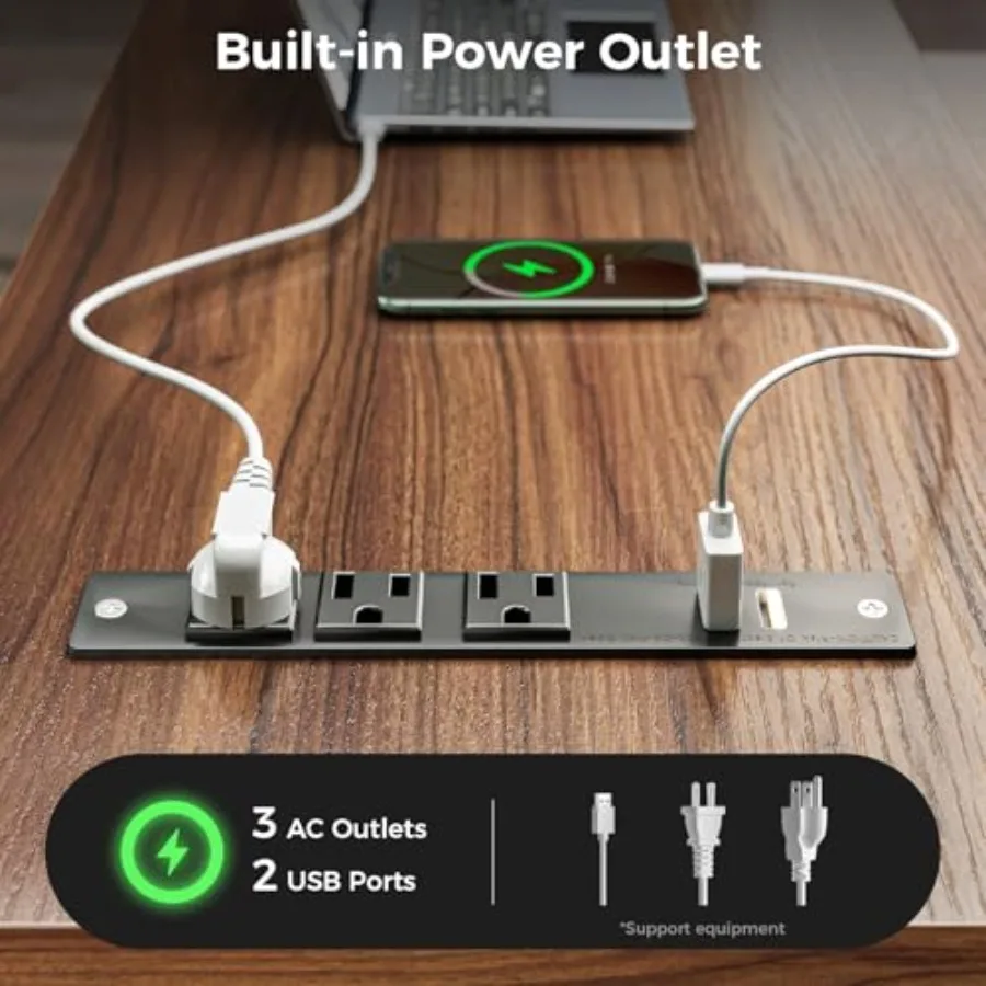 L Shaped Desk with Wooden Drawers Locking File Cabinet 61 Inch Large Executive Desk with Power Outlet Led Computer Desk with St
