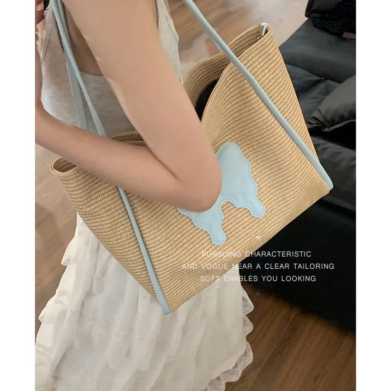 

Summer Straw Bag Women 2024 New Fashion Large-capacity Commuter Shoulder Bags Design All-match Casual Portable Female Tote Bag