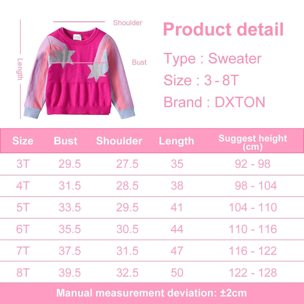 DXTON Children Sweater for Autumn Winter Girls Red Star Striped Pullover Knitwear Kids Knitting Pullovers Tops Children Clothes