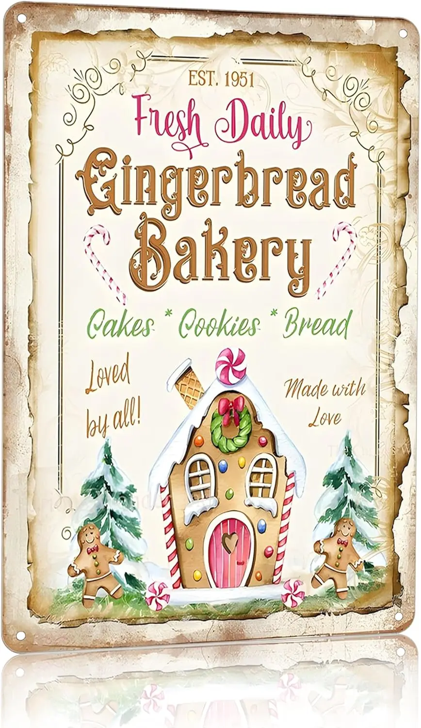 Artlunar Vintage Christmas Decor Gifts Rustic Daily Gingerbread Bakery Tin Sign for Home Farmhouse Kicthen Cafe